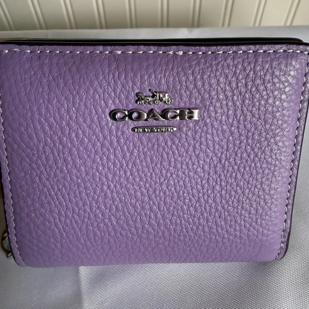 Coach Snap Zip Bifold Wallet In Purple Violet Orchard Leather Card Coin Holder